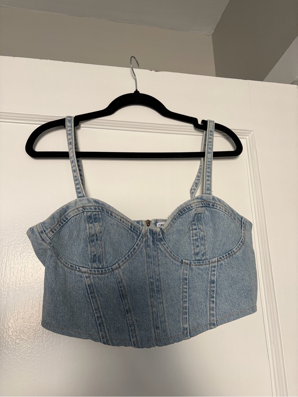 Zara Denim Bustier Crop Top - Light Blue
